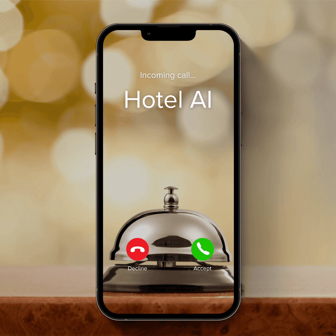 Alveni AI Telefonassistent auf dem Smartphone – eingehender Hotelanruf wird von KI angenommen